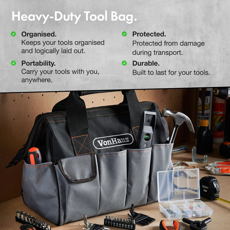 image 1 of VonHaus 92Pc Hand Tool Kit for Home DIY with Heavy Duty Bag