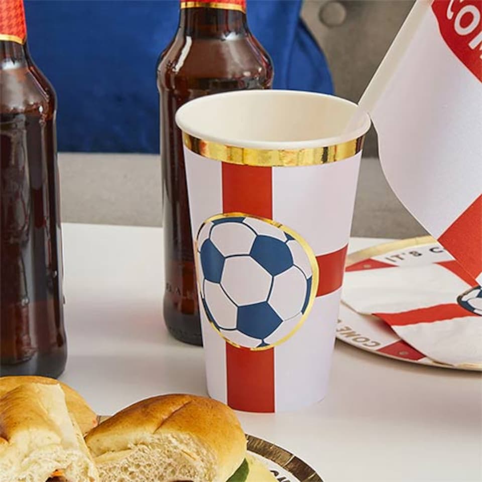 image 1 of Come on England Football Jumbo Paper Cups 450ml - Pack of 8