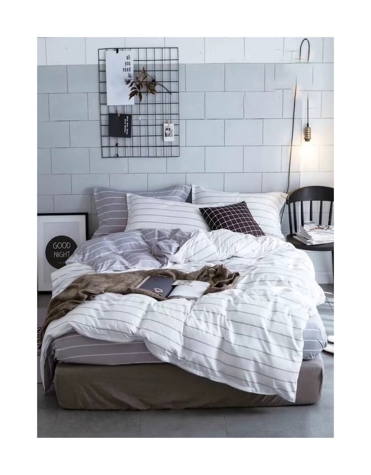 Ezysleep White Stripe Printed Duvet Set - Luxurious Duvet Cover And Pillowcases | Multi | Grey/White