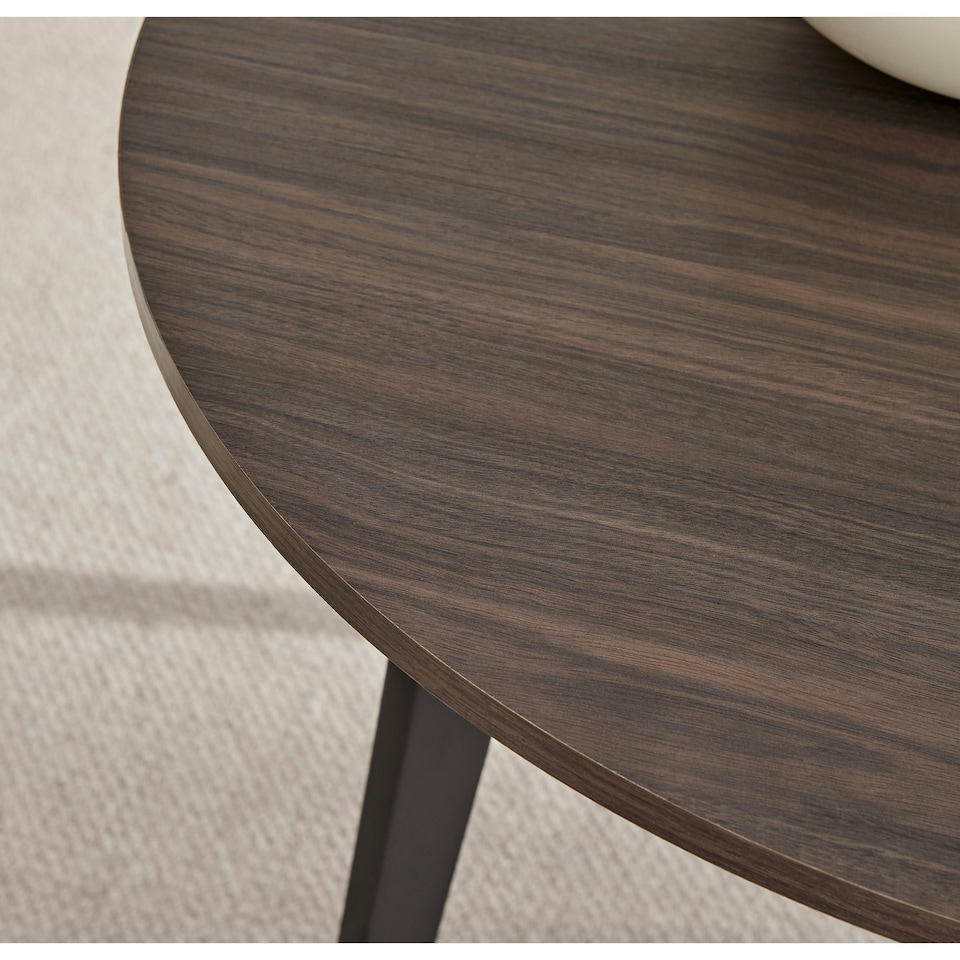 image 1 of Furniturebox Koko Walnut Wood Effect Round Dining Table Black Legs 100cm