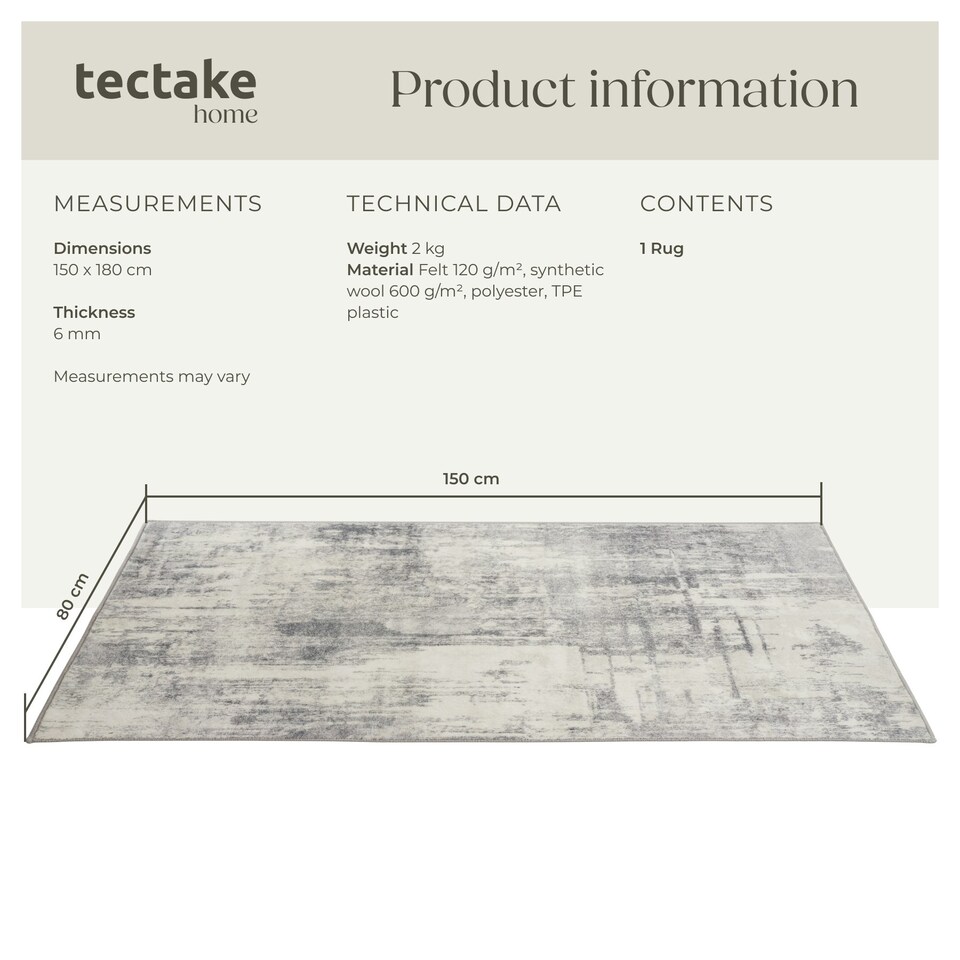 image 1 of Washable Rug Nadira - different sizes, abstract pattern, synthetic wool and felt, non-slip Cream | Beige/Grey | 150 x 80 cm