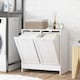 image 2 of kleankin 2 Doors Laundry Cabinet, Bathroom Cabinet with 2 Tilt-Out Hampers, Modern Storage Unit for Washroom, White