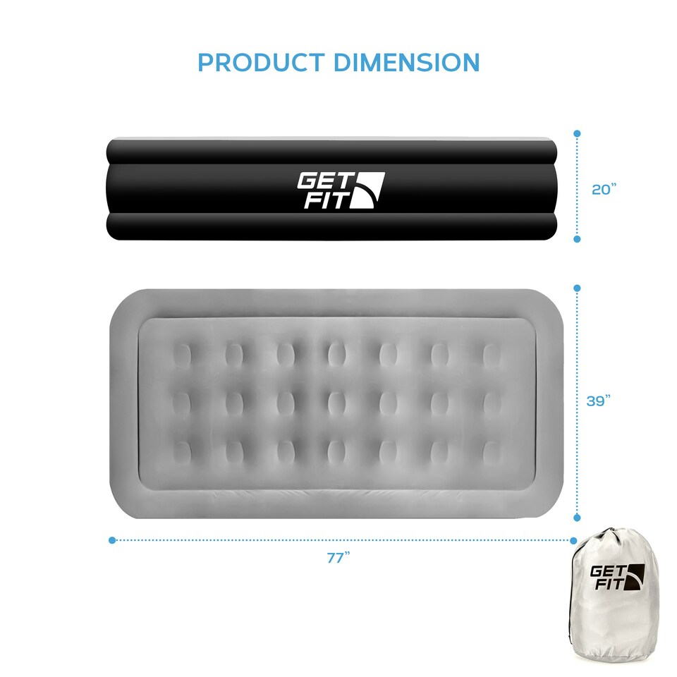 image 1 of Get Fit Air Bed with Built In Electric Pump - Premium Single Size - Blow Up Bed with Free Pillow - Elevated Inflatable Air Mattress for Outdoor - Black/Grey