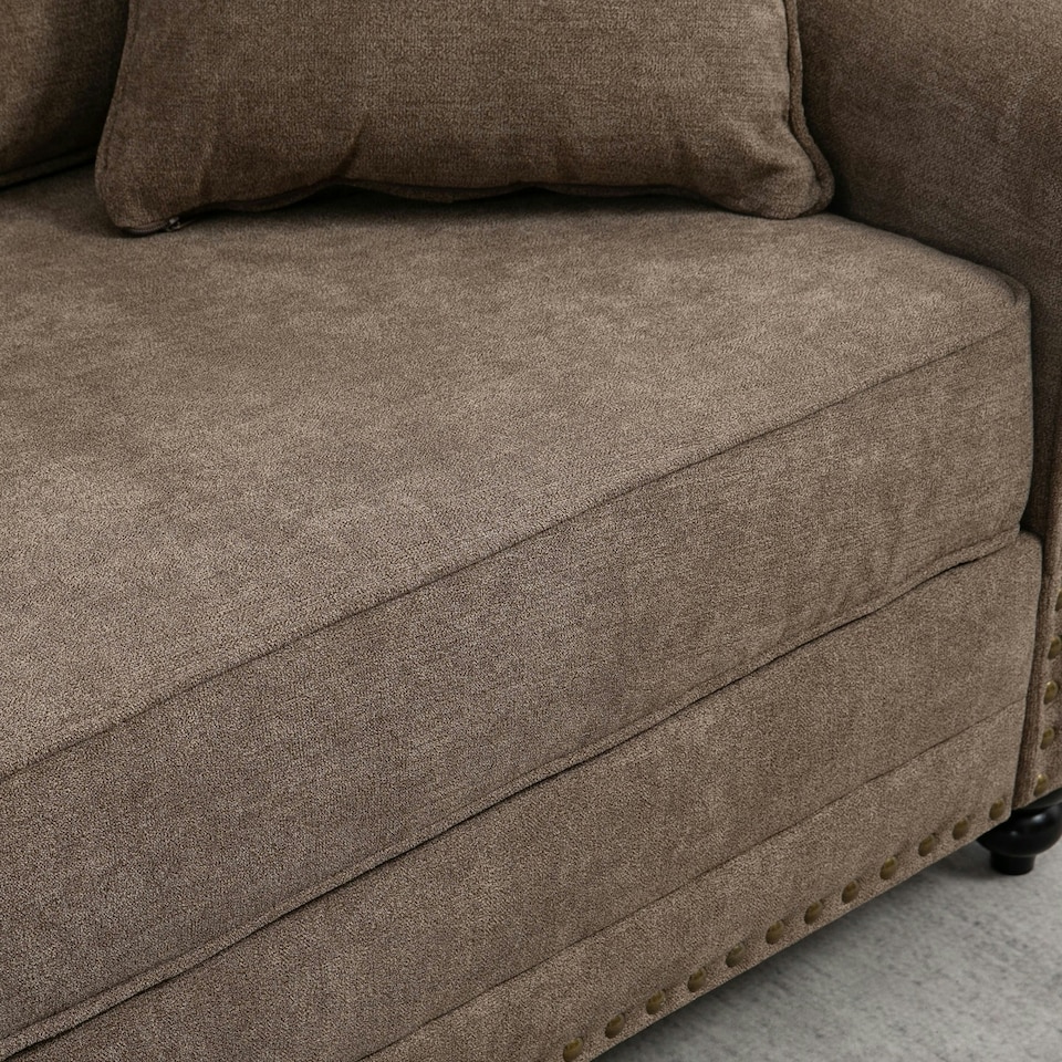image 1 of HOMCOM Fabric Sofa 3 Seater Sofa for Living Room w/ Throw Pillow Brown