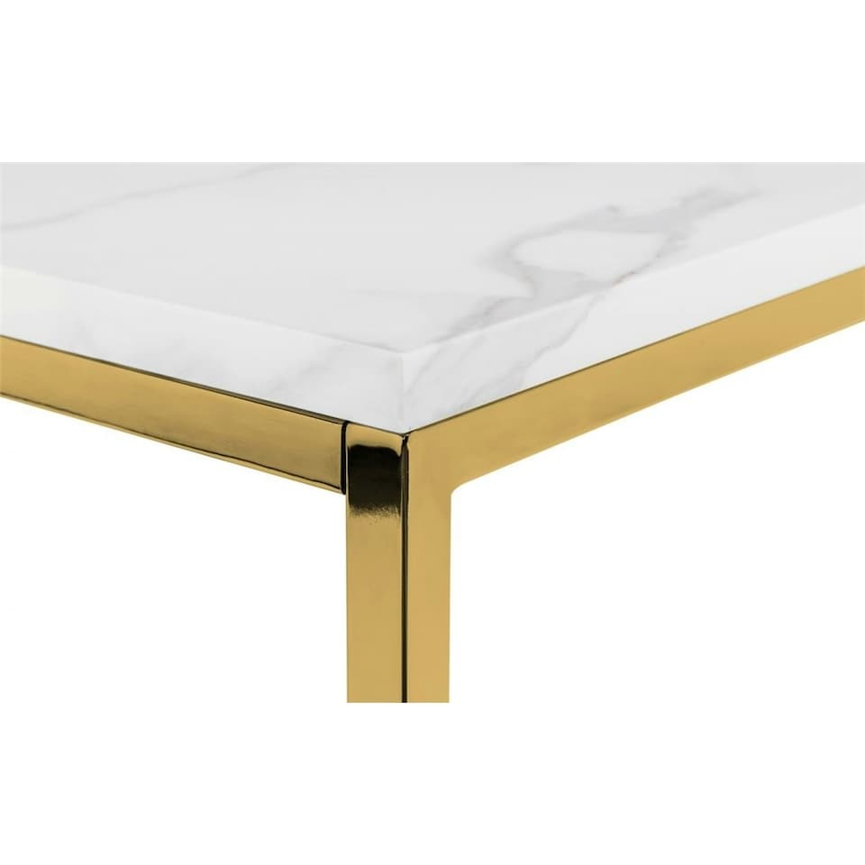 image 1 of White Marble Top Lamp Table with Gold Framing | White | White