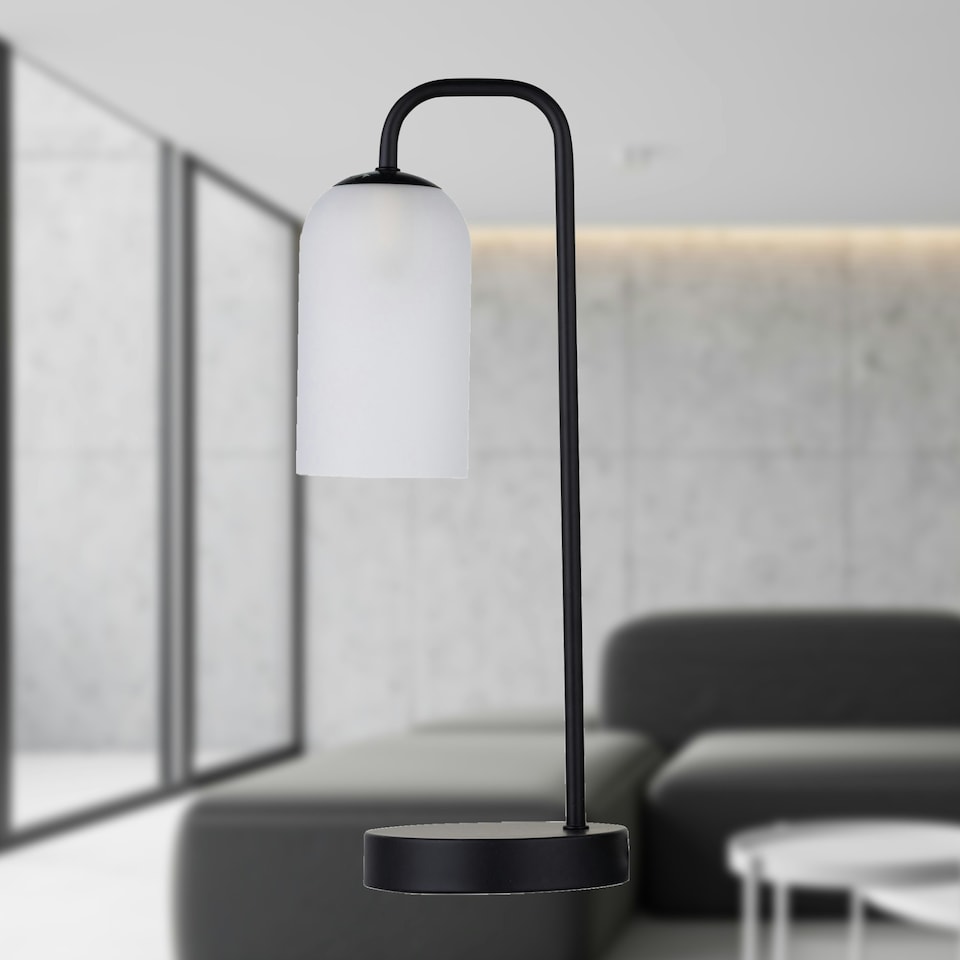 image 1 of Victoria - Black Touch Lamp with Frosted Glass Shade Black | White
