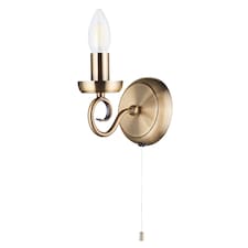 Traditional Antique Brass Wall Light Fitting with Scroll Arm and Pull Switch | Gold