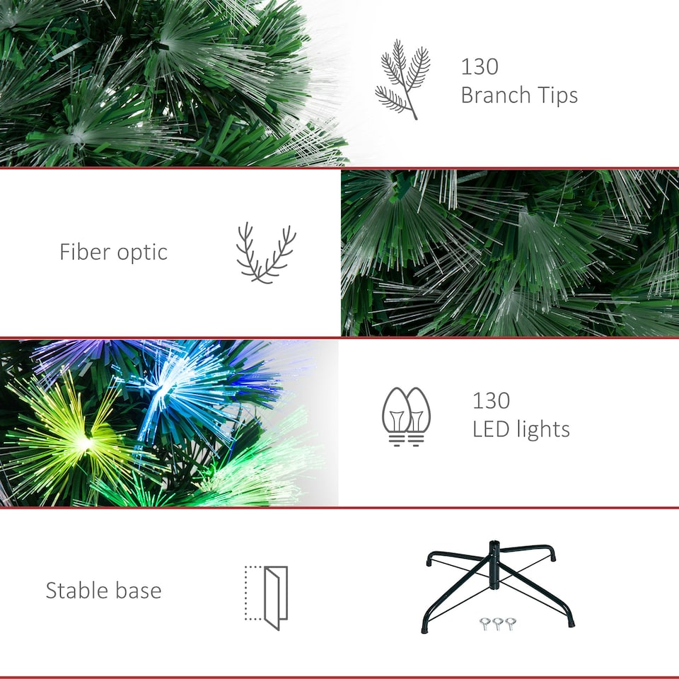 image 1 of HOMCOM 4FT Multicoloured Artificial Christmas Tree w/ Pre-Lit Modes Metal Stand