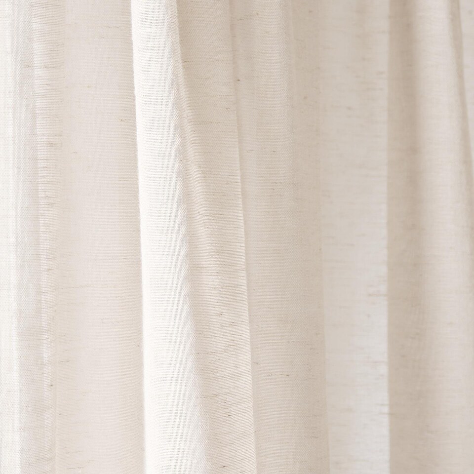 image 1 of OHS Linen Look Voile Curtains 2 Panels Net Rod Slot Top Pair | White | Ivory