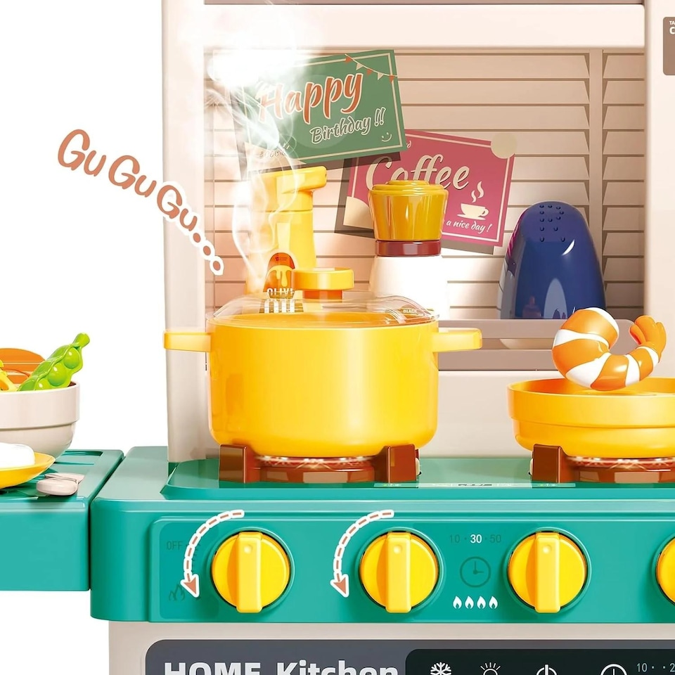 image 1 of Green Kids Role Play Kitchen Set – Realistic Lights, Sounds & Steam Spray with 40+ Accessories Educational Pretend Cooking Toy for Ages 3+