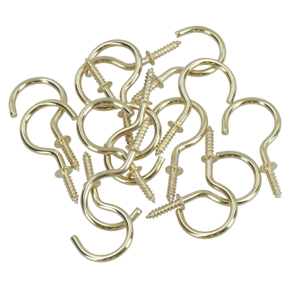 image 1 of 38mm Cup Hook Screws Picture Curtain Hangers Fasteners Brass Coated 75pc