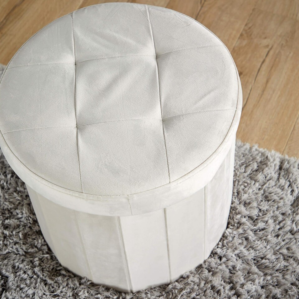 image 1 of Round Ottoman Storage Box Seat Foot Stool Suitable for All Rooms Home | Cream | Beige