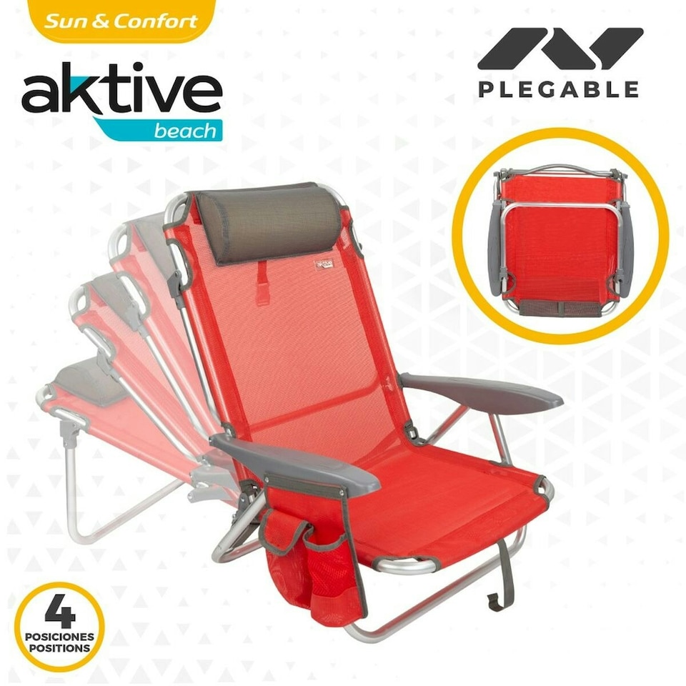 image 1 of Folding Chair with Headrest Aktive Menorca Red 51 x 76 x 45 cm (2 Units) N/A