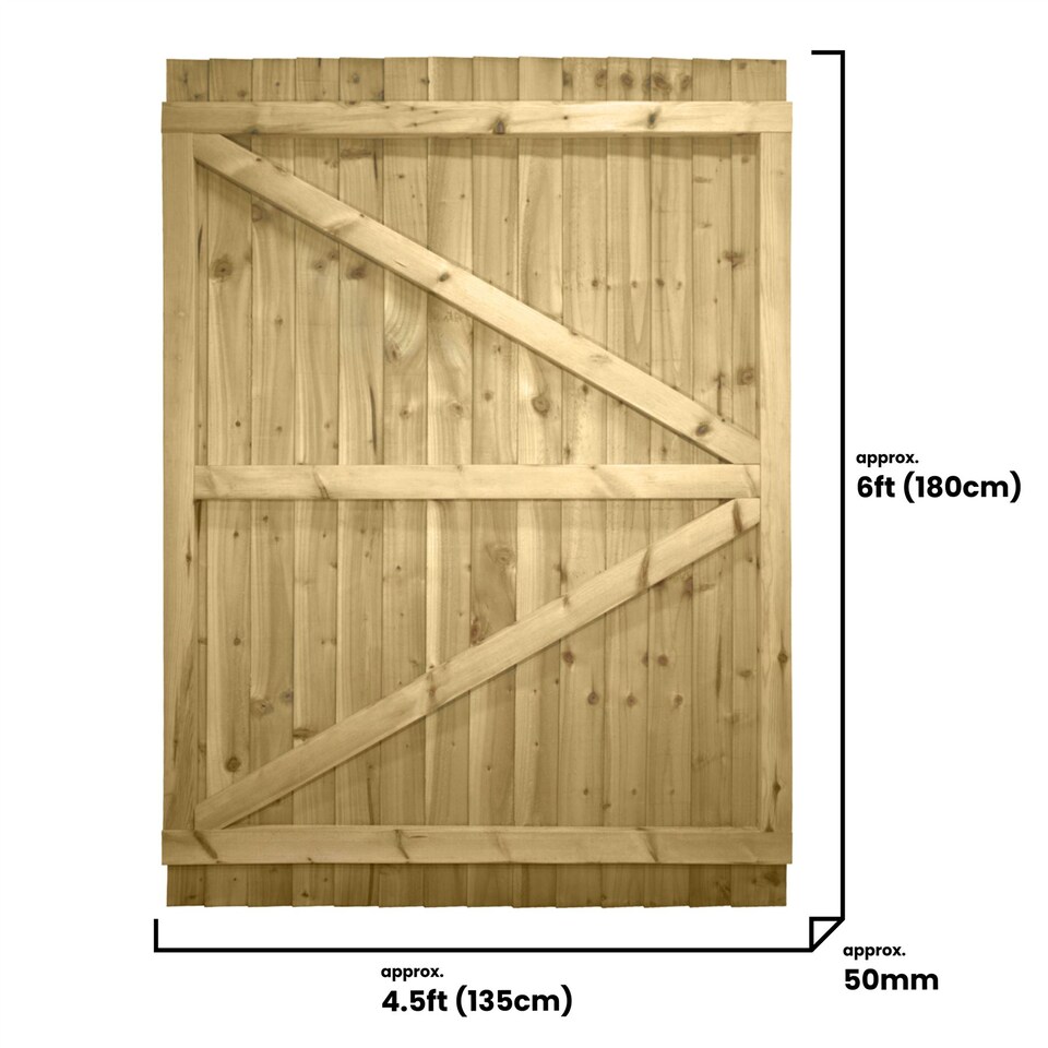 image 1 of Flat Top Wooden Garden Gate 6ft x 4.5ft Feather Edge Fully Framed Treated Door