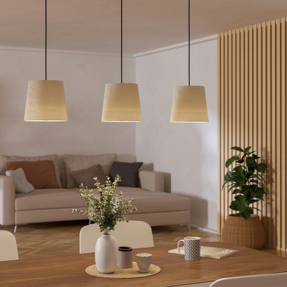 image 1 of EGLO Febres White Fabric and Steel Shade Traditional 3-Light Pendant