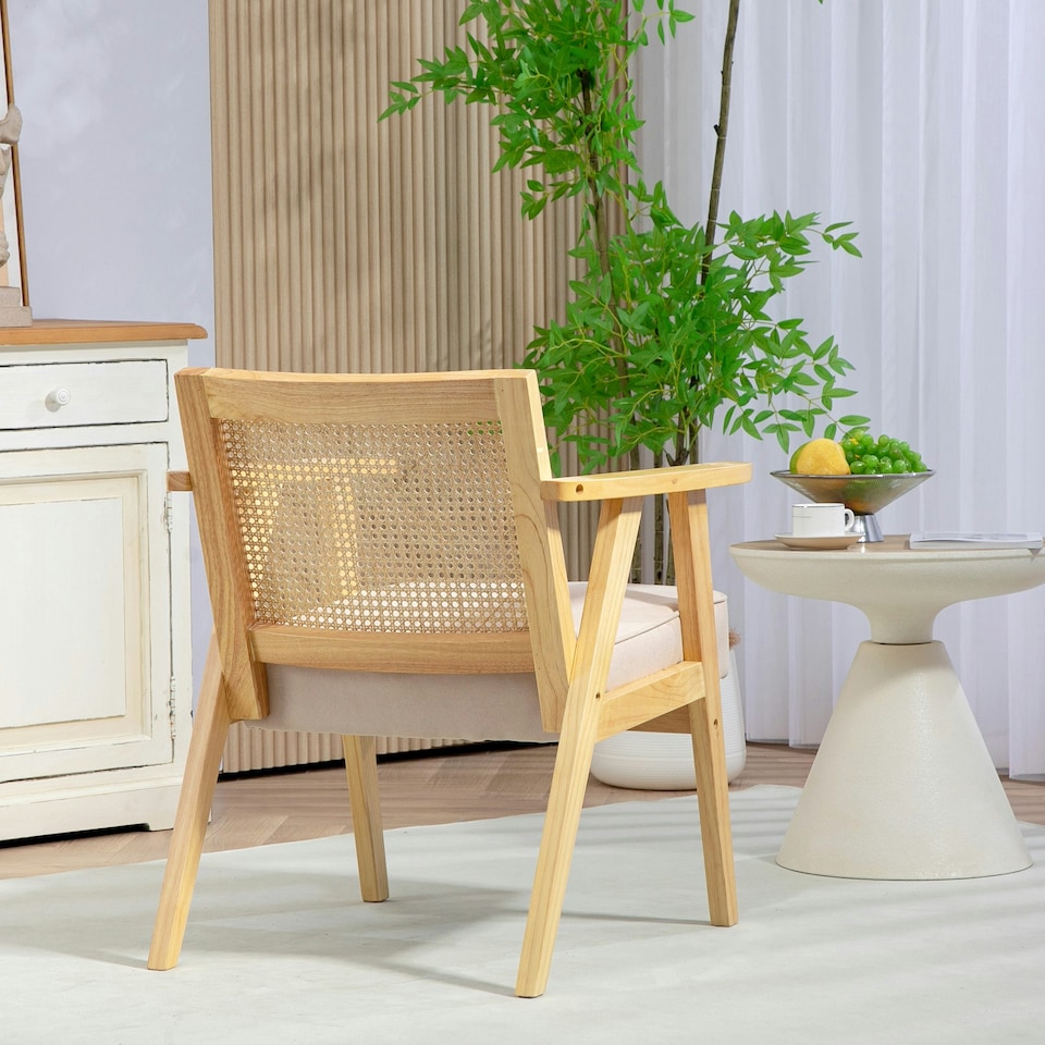 image 1 of HOMCOM Rattan Armchair with Wood Frame Seat Cushion for Living Room Bedroom