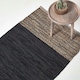 image 1 of Homescapes Black Recycled Leather Handwoven Herringbone Rug - 90 x 150 cm | Black | 90 x 150 cm