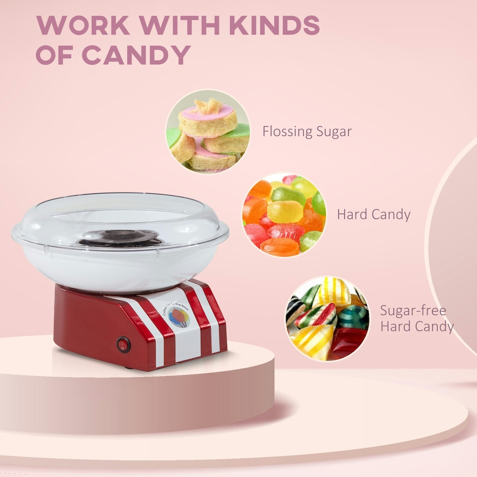 image 1 of HOMCOM Cotton Candy Maker Machine Gadgetry Electric Making Candy Floss Red