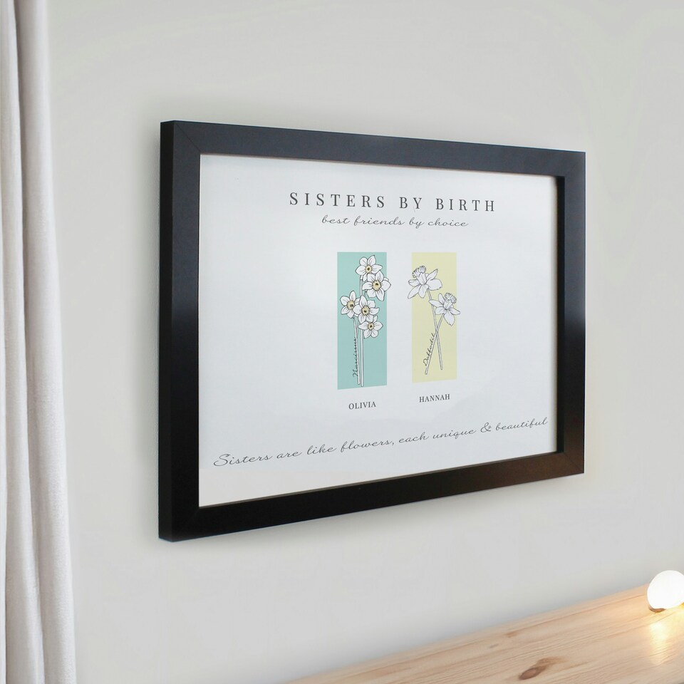 image 1 of Personalised Birth Flower Family of 2 Black Framed Print Black | One Size