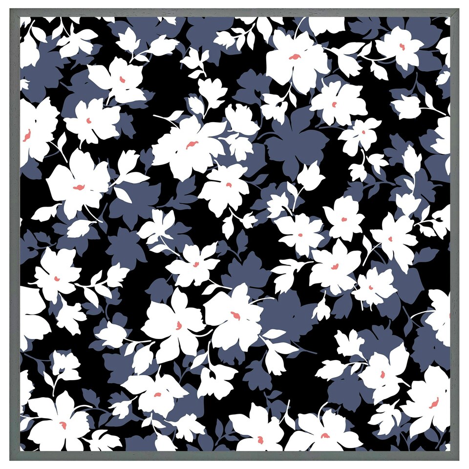 image 1 of White, black & purple flowers (Picture Frame) Grey | S