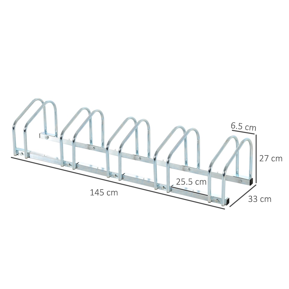 image 1 of HOMCOM Bike Parking Rack Bicycle Locking Storage Stand for 5 Cycling Silver