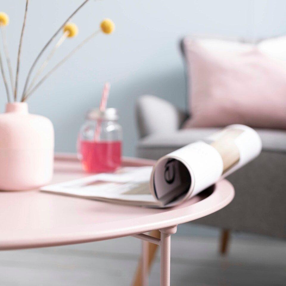 image 1 of Bjarni Coffee Table Metal Side Table in Blush Pink Black
