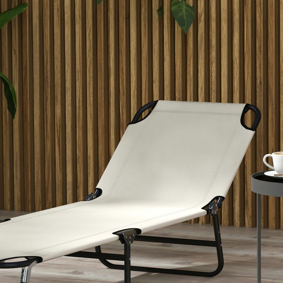 image 1 of Outsunny 2 Piece Reclining Chaise Lounge with 5-Level Adjustable Backrest Cream