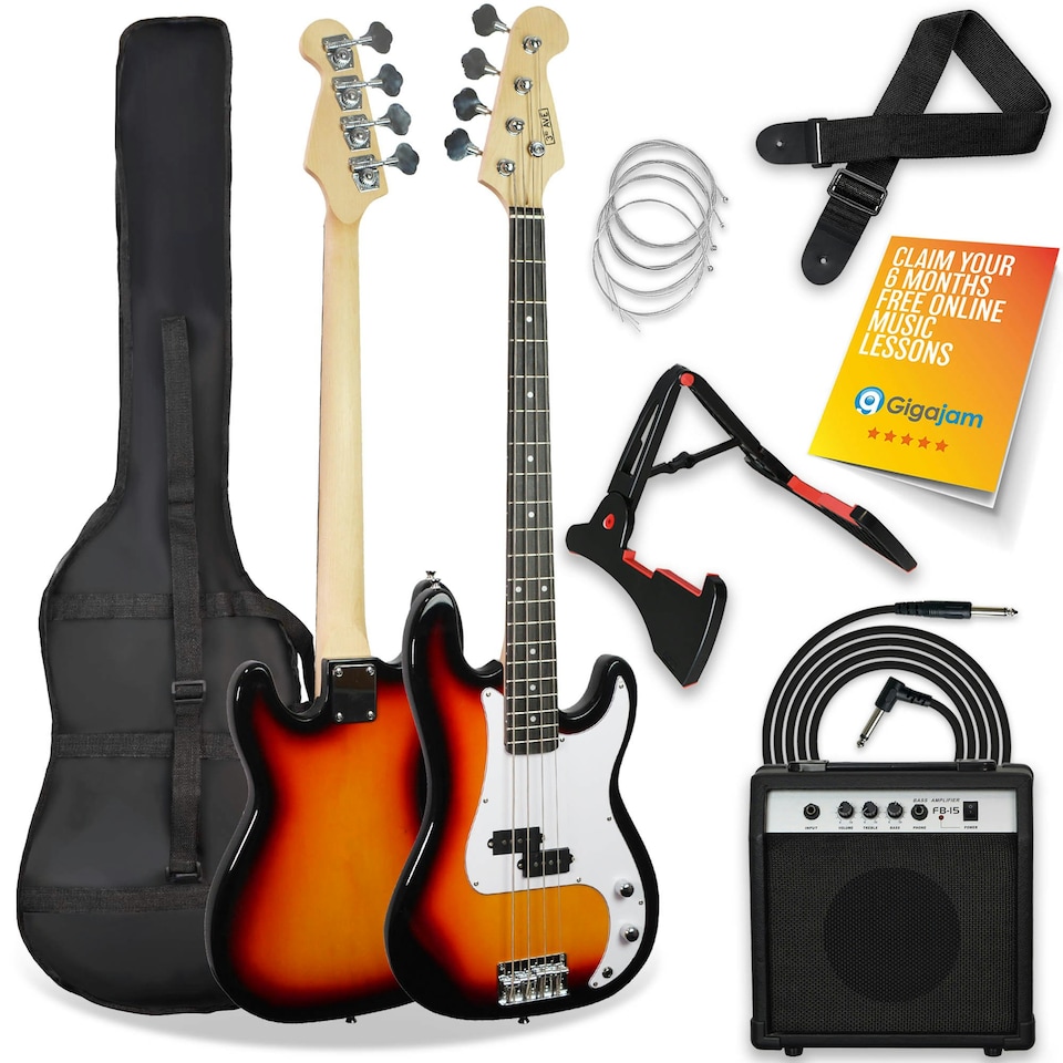 image 1 of 3rd Avenue Electric Bass Guitar Pack with Amp White