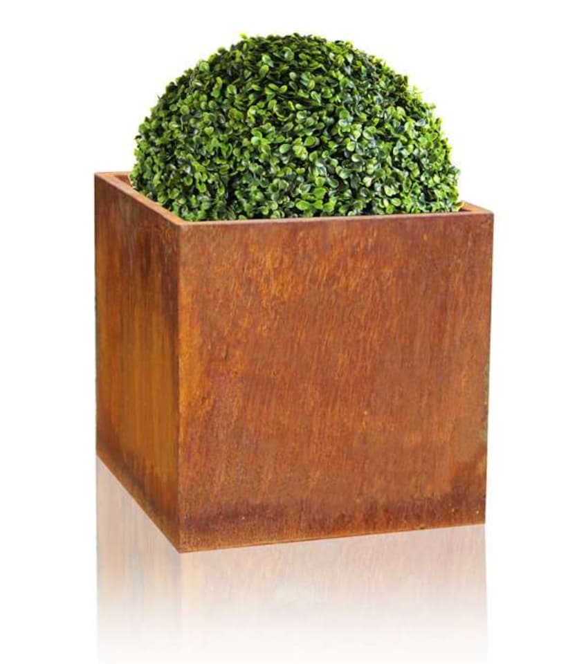 image 1 of Primrose Garden Outdoor Corten Steel Rust Cube Planter Plant Pot 60cm