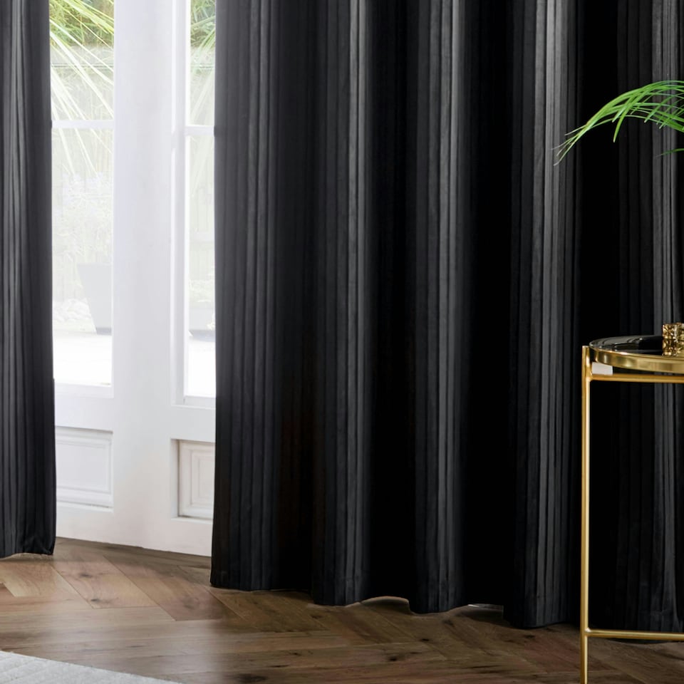 image 1 of Paoletti Corinthian Velvet Room Darkening Black Eyelet Curtains (W)168cm x 183 cm | Multi