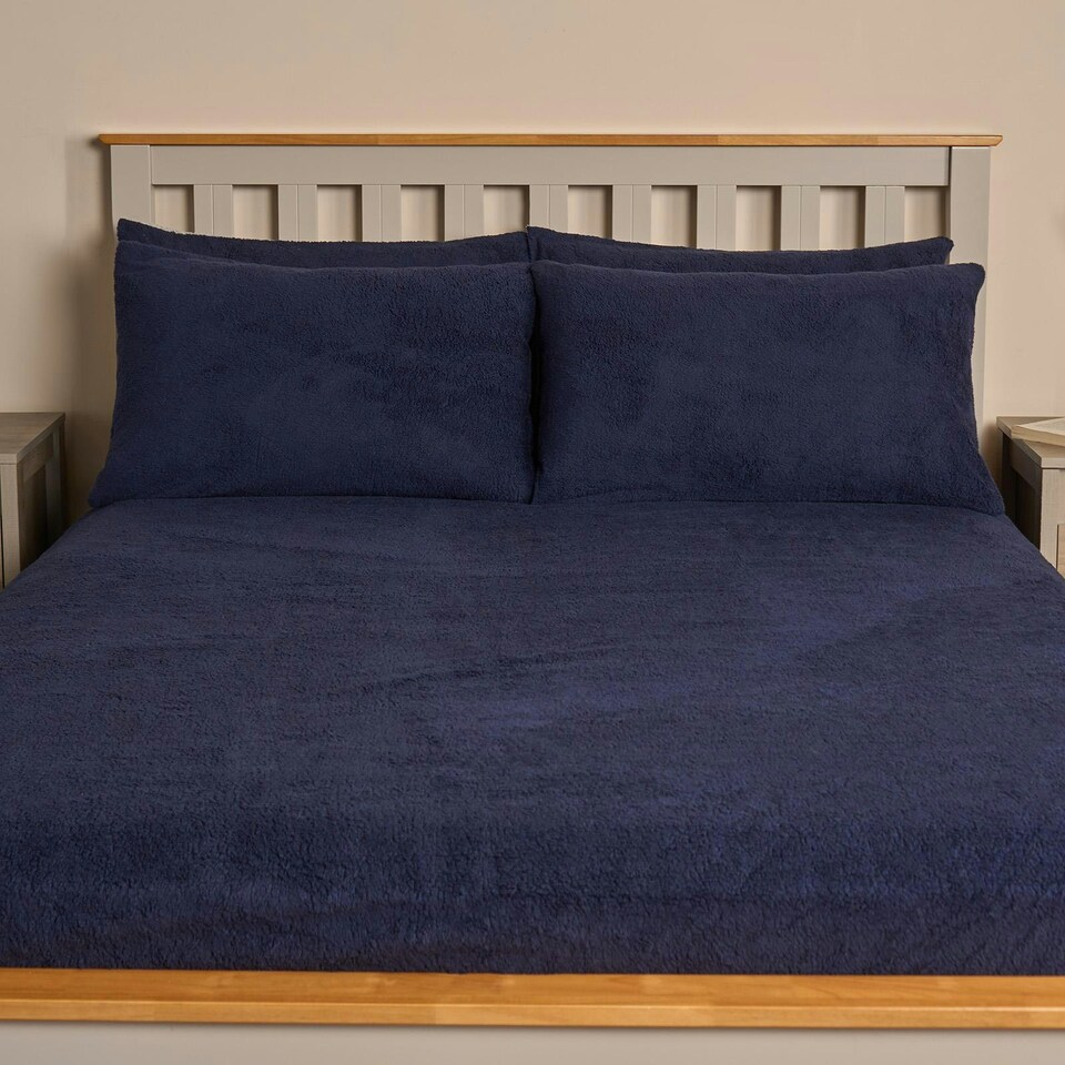 image 1 of OHS 4 Pack Soft Cosy Teddy Fleece Pillowcases, 50x75cm - Navy Blue