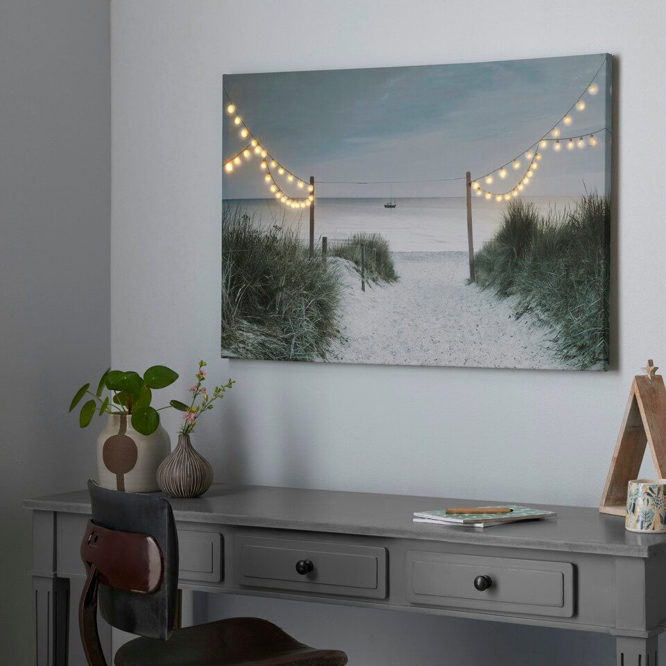 image 1 of Art for the Home Shore Stroll LED Printed Canvas | Blue