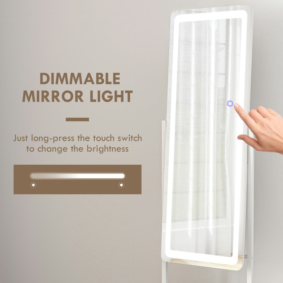image 1 of HOMCOM LED Lighted Full Length Mirror, Floor Standing Mirror with Storage Shelf