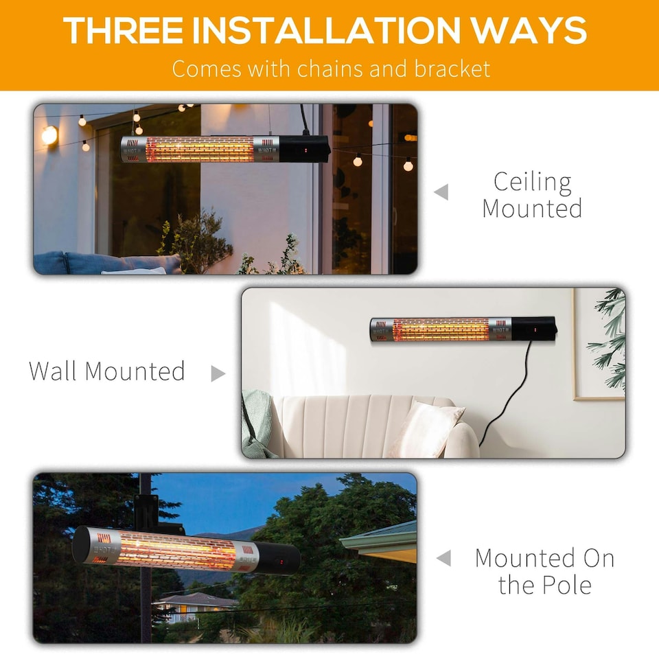 image 1 of Outsunny 1500W Electric Halogen Heater Garden Warmer Wall Mount Remote Control