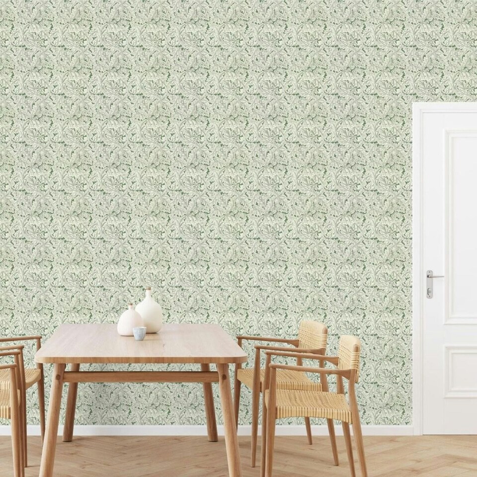image 1 of Clarke & Clarke Acanthus Wallpaper - Sage Green/Cream - 10m x 0.5m Green