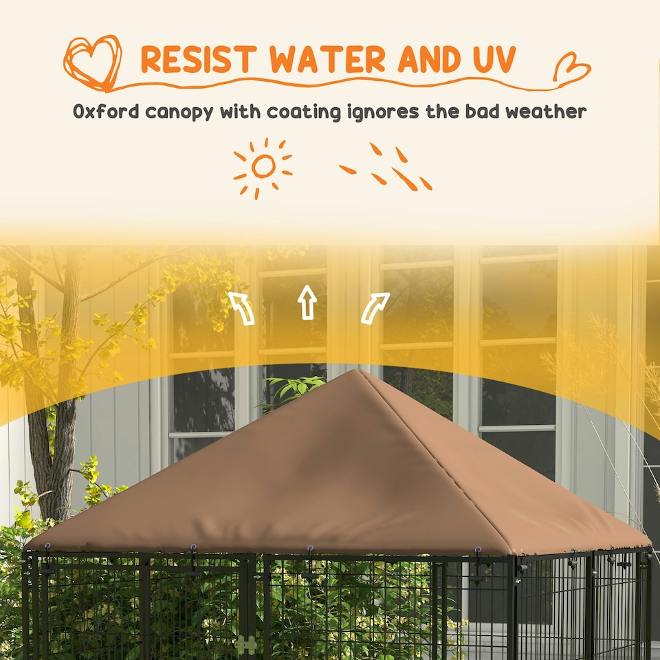 image 1 of PawHut Outdoor Dog House Kennel with Canopy Top & Lock Rotating Bowl Holder