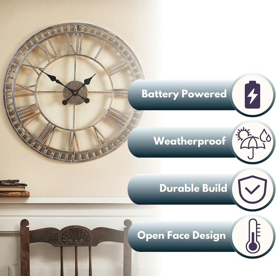 image 1 of Marco Paul 60cm Open Faced Roman Numerals Clock Silver