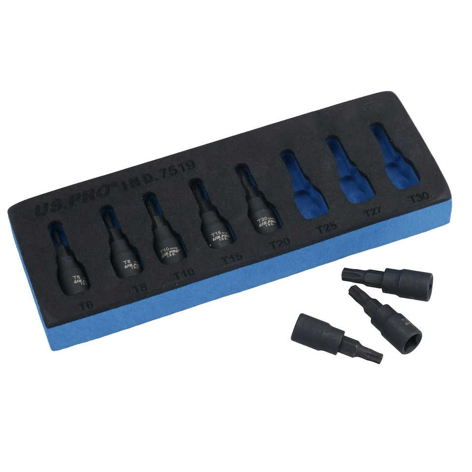 image 1 of 1/4in Drive Allen Hex Torx Star Impact Shallow Sockets T6 - T30 1.5 - 6mm 15pc