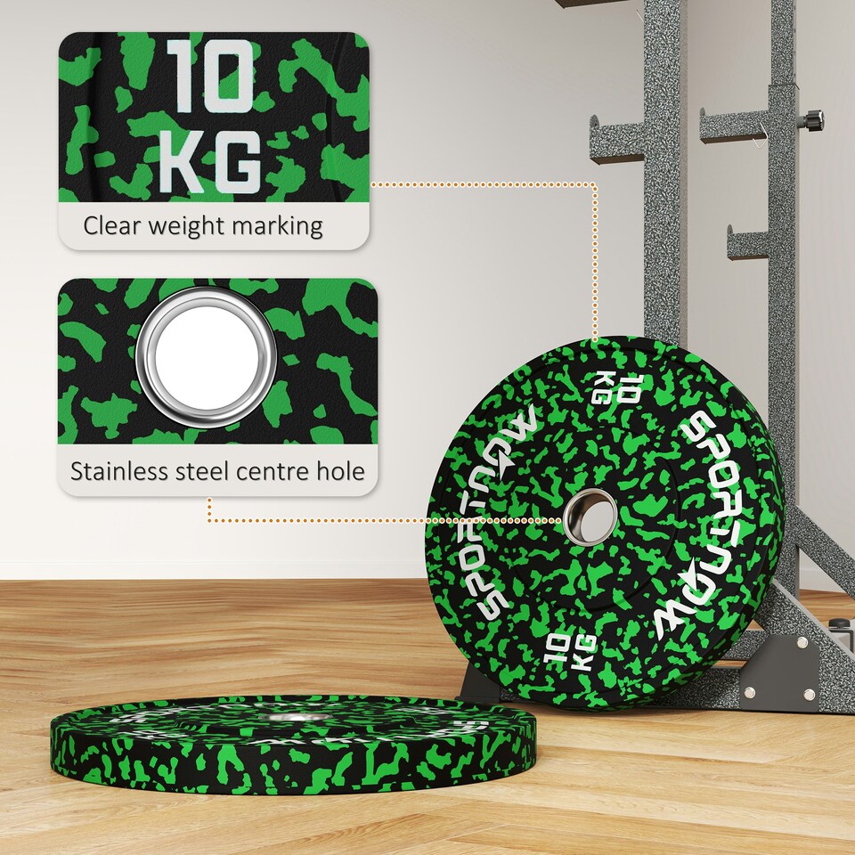 image 1 of SPORTNOW Olympic Weight Plates with 5cm Holes, for Weight Lifting, 2 x 20kg