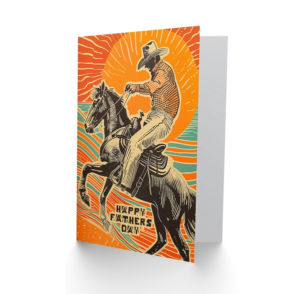 image 1 of Cowboy Riding Bronco Sunset Horse Fathers Day Dad Card