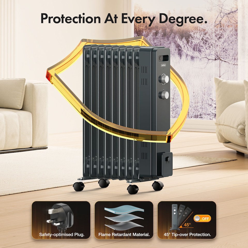 image 1 of VonHaus Oil Filled Radiator 9 Fin Portable Electric Heater