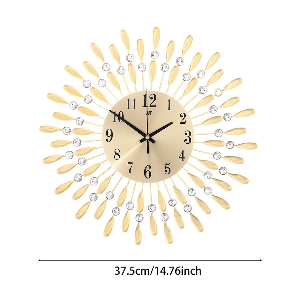 image 1 of Living and Home 3D Silent Drop-Shape Metal Wall Clock with Crystal
