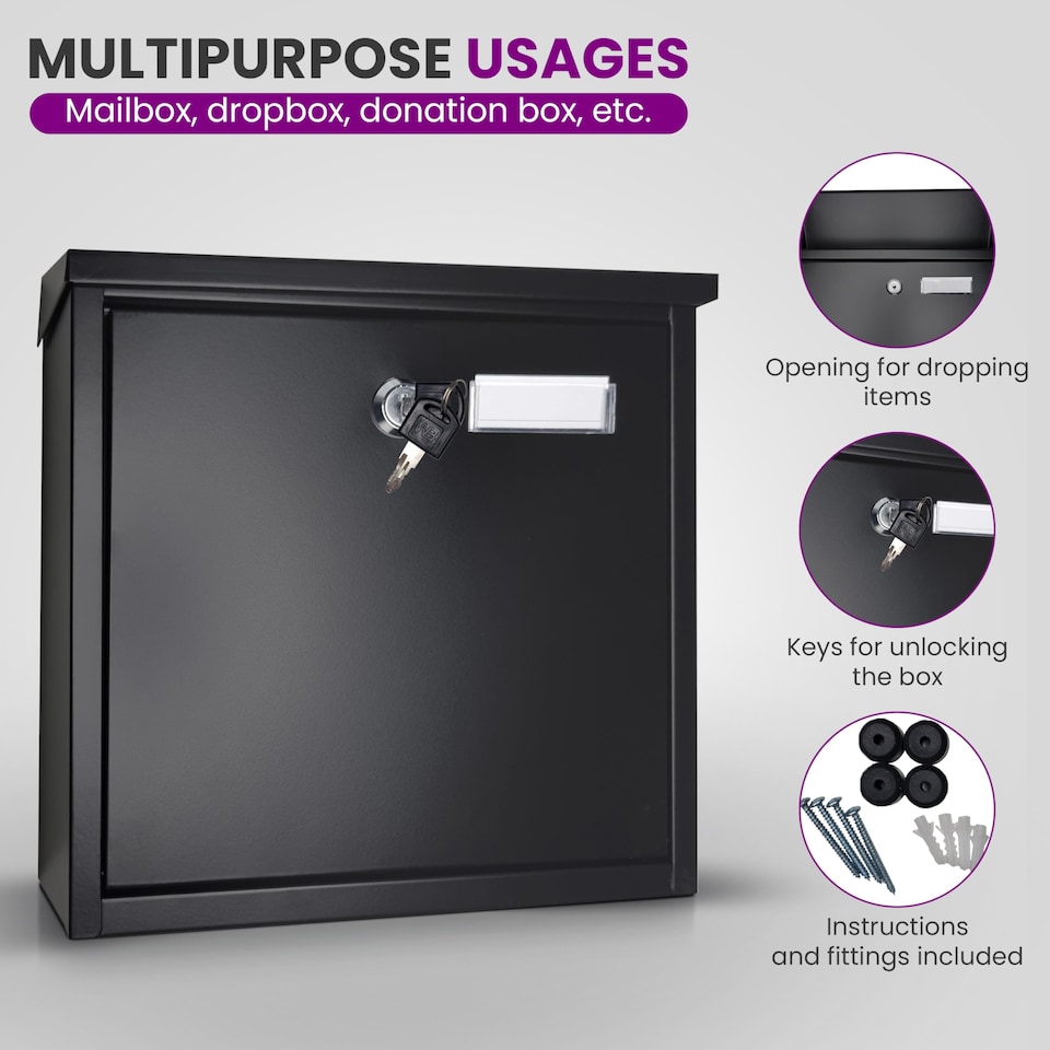 image 1 of FURNISHED Outdoor Wall Mounted Post Box Galvanized Steel | Black | Black
