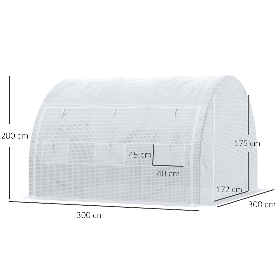 image 1 of Outsunny 3 x 3 x 2 m Polytunnel Greenhouse Pollytunnel Tent w/ Steel Frame White