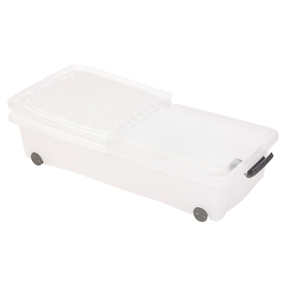image 1 of 45L Set of 5 Plastic Storage Boxes with Wheeled Lid | White | 1