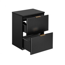 Bathroom Vanity Unit Countertop 600mm Ribbed Textured Black Wall Hung Floating Cabinet - Adel
