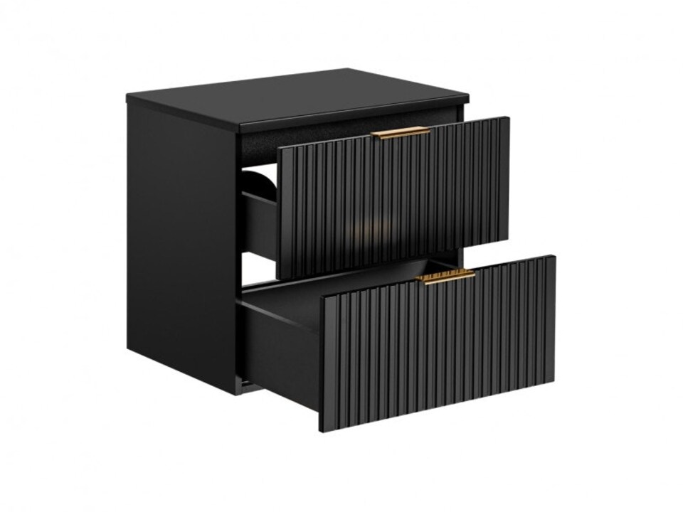 image 1 of Bathroom Vanity Unit Countertop 600mm Ribbed Textured Black Wall Hung Floating Cabinet - Adel