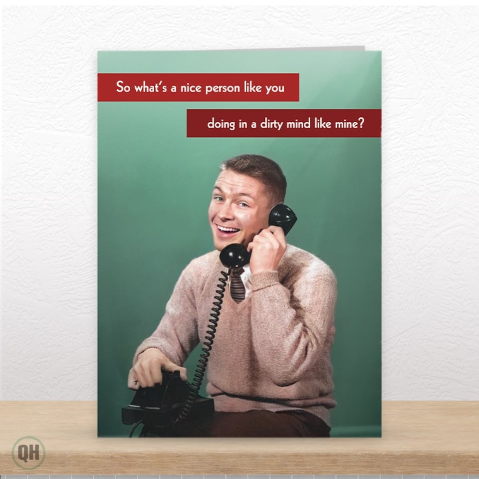 image 1 of What's A Nice Person Like You Doing In A Dirty Mind Like Mine? - Funny Retro Valentine's Card