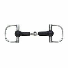 Shires Rubber Jointed Horse D-Ring Snaffle Bit - Black/Silver - 5.5in