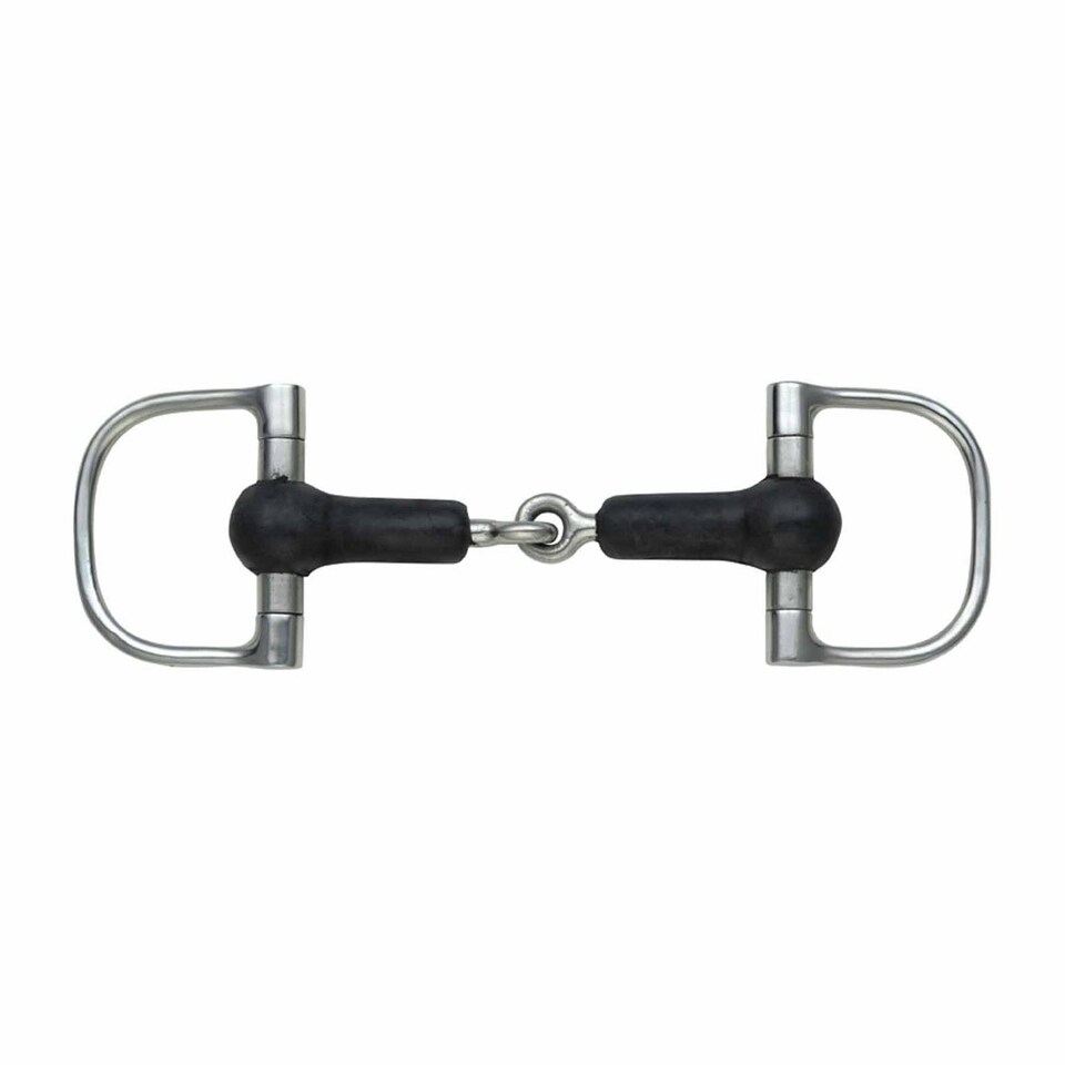 Shires Rubber Jointed Horse D-Ring Snaffle Bit - Black/Silver - 5.5in